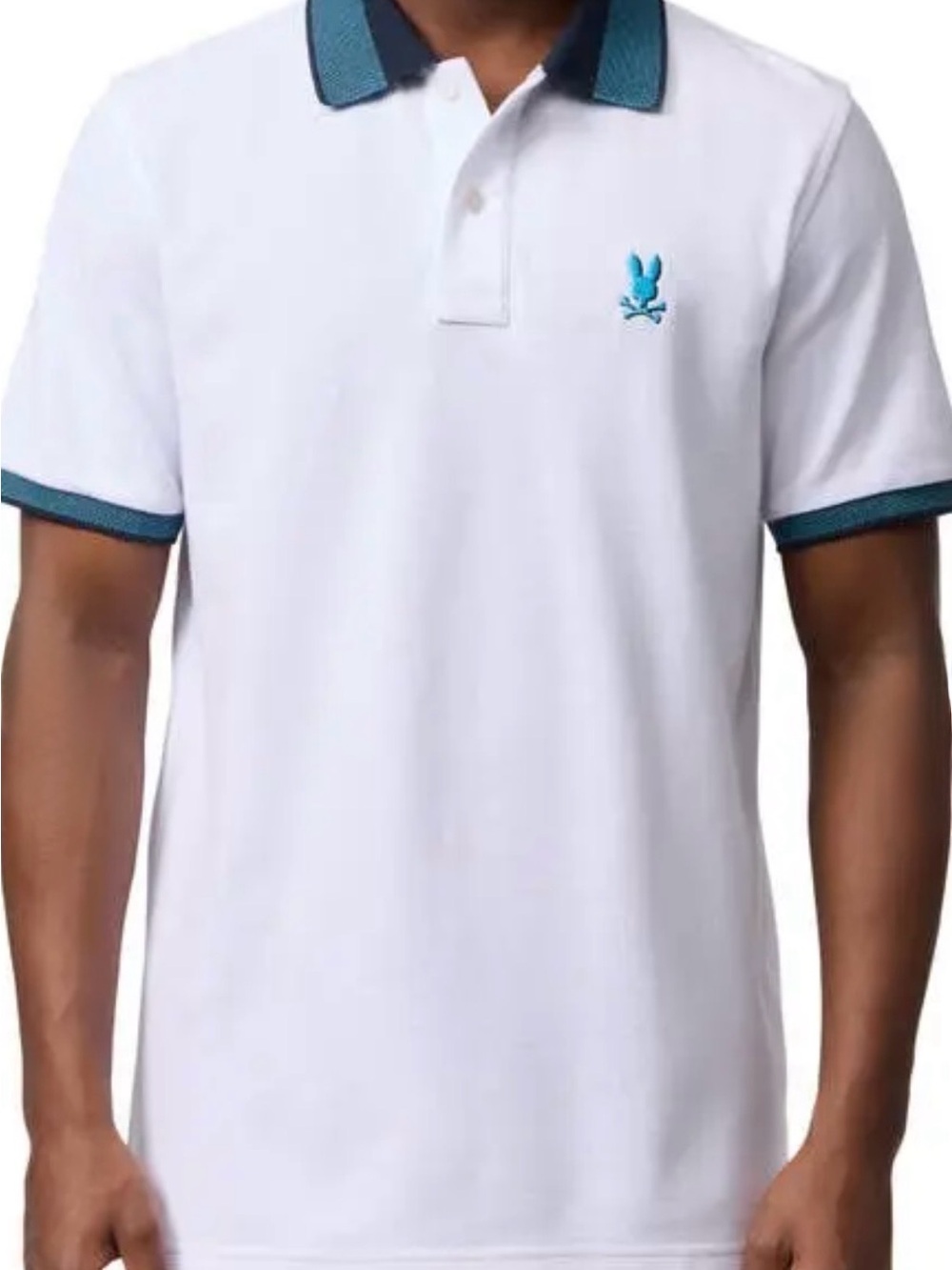 Psycho Bunny Men’s Polo Shirt with Blue Trim and Logo - Nearly New Size Large